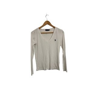 Ralph Lauren Women's White Long Sleeve V-Neck Tee